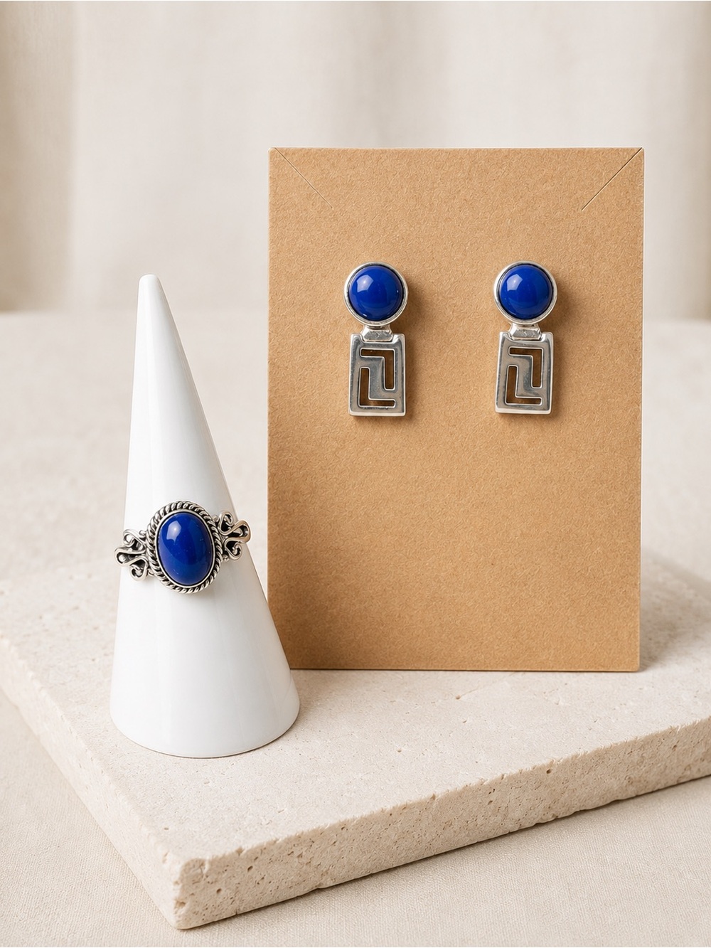 NEW Sterling Silver Lapis Lazuli Ring Size 5 & Drop Earrings Set .925
